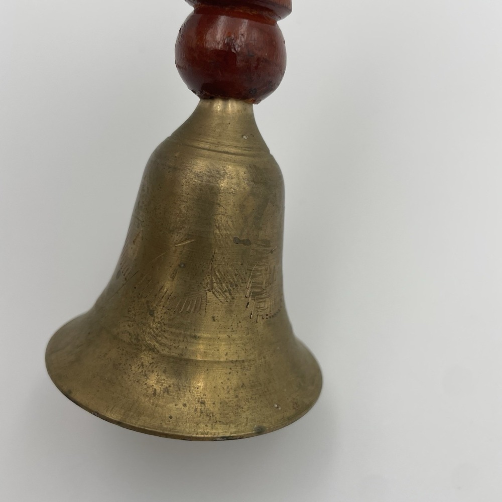 Vintage Hand Bell Schoolhouse Brass Wood 6" Etched‎ Teacher Bell Cottagecore - Picture 9 of 11
